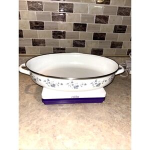 Vintage Floral Enamel Baking Dish with Handles